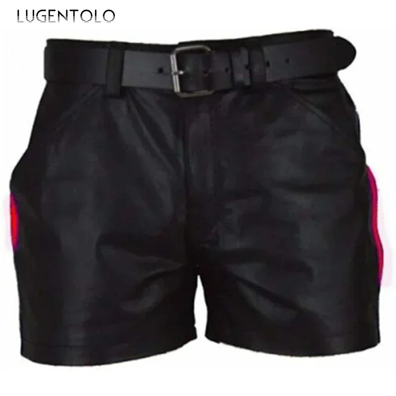 Men PU Shorts Casual Solid Large Size Loose Faux Leather Fashion Mens Street Summer Spring Versatile Trend Club Punk Style Pants