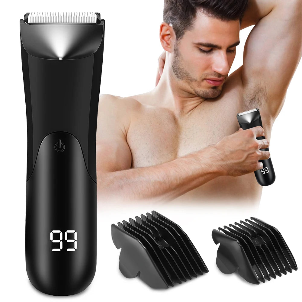 Electric Body Hair Trimmer for Men Ceramic Blade Head Pubic Ball Shaver Hair Removal Bikini Groin Trimming Clipper Beard Razor