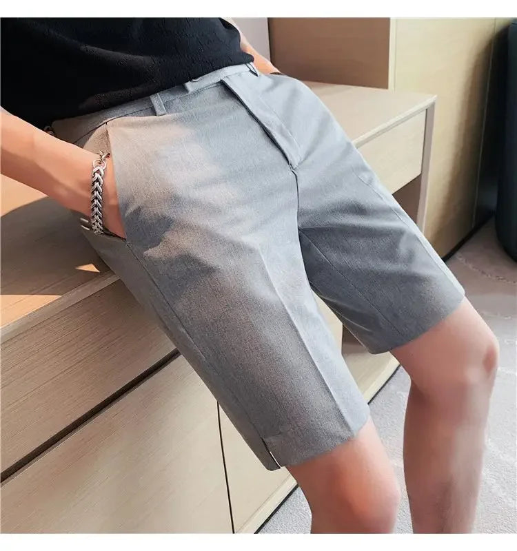 Suit Shorts Summer Men's Pants Straight-leg Casual Handsome Small Trousers Versatile Five-quarter Pants Loose Causal Chic Pants