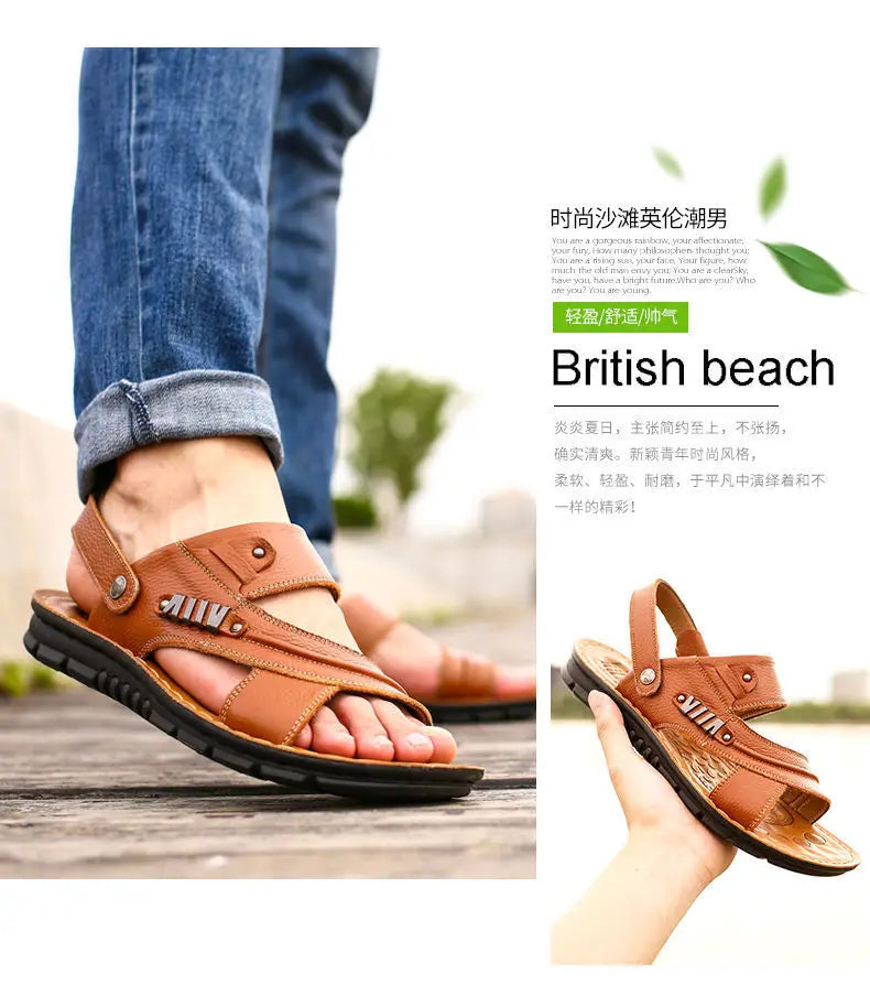 Men's Sandals Fashion Casual Leather Sandals Outdoor Non Slip Trekking Sandalias Summer New Beach Shoes for Man Designer Slipper