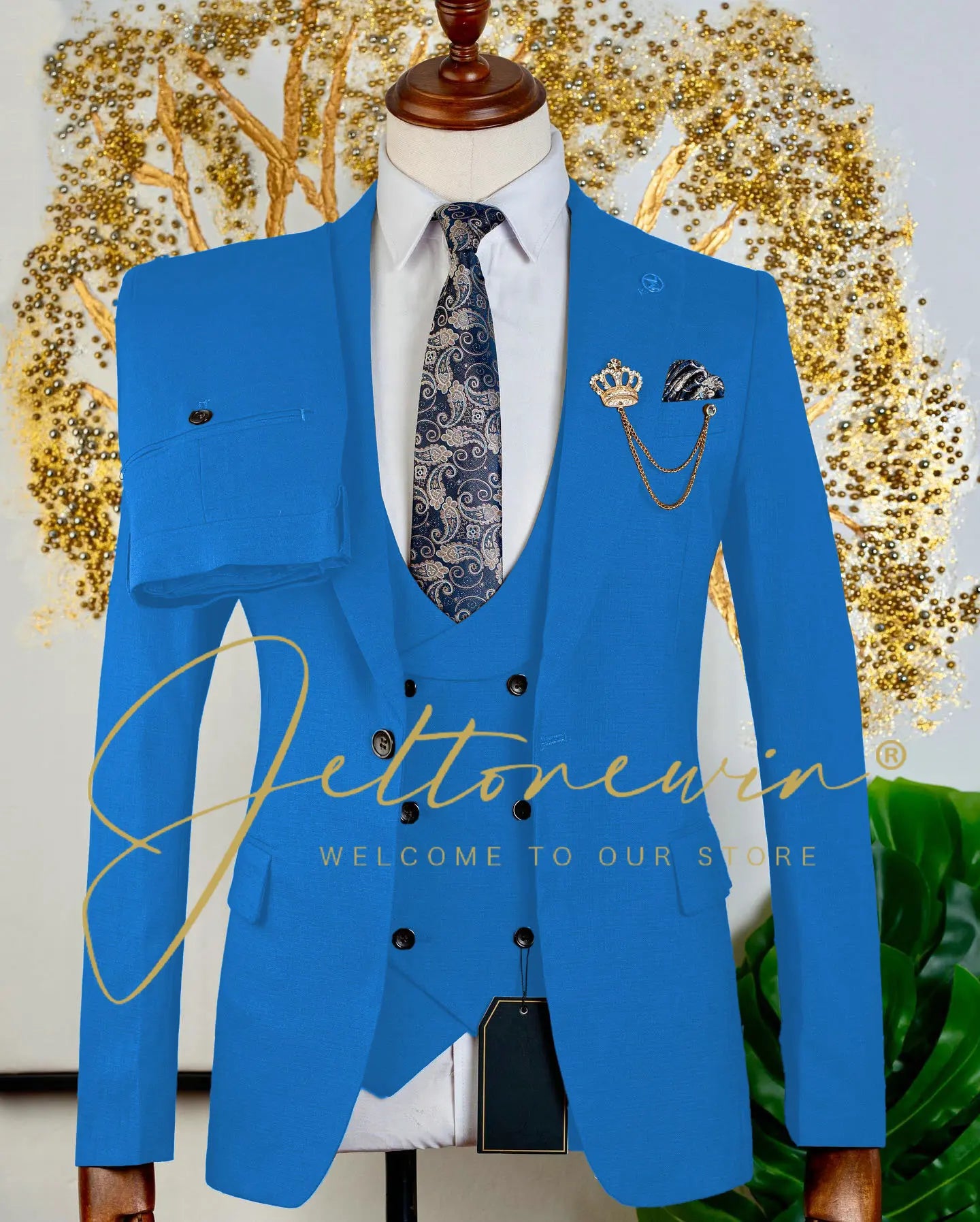 Men's Brown Three Piece Suit with Vest and Trousers Slim Fit Formal Wear for Wedding Groomsmen Party Business Occasion