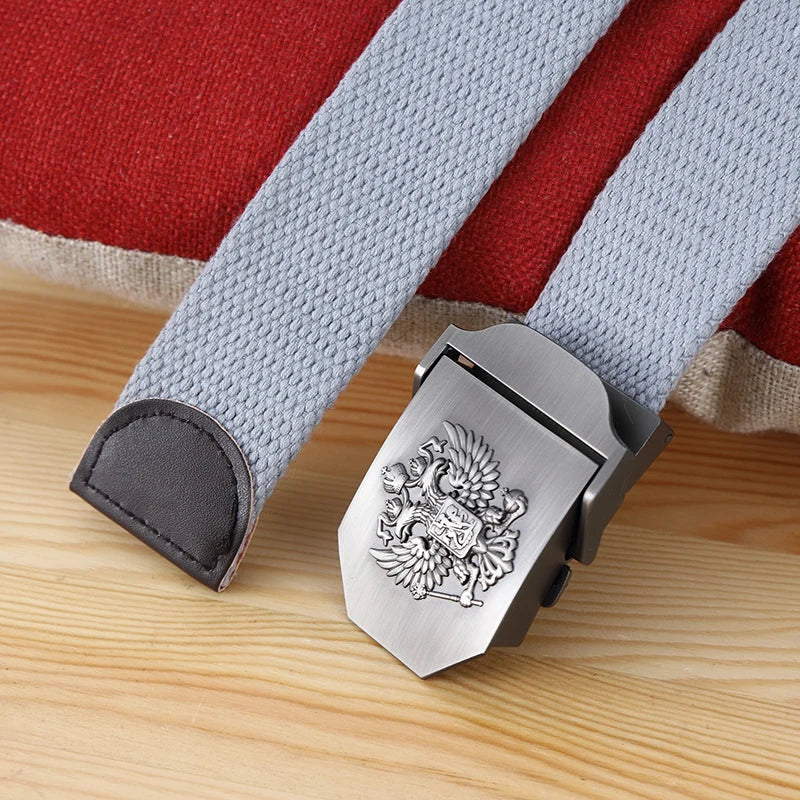 Men Canvas Belt Russia Metal Buckle Belts for Men Jeans Waistband Army Military Tactical Belts Outdoor Soldier Strap Male Black