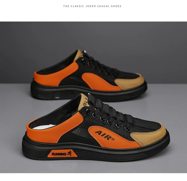 Half Slippers Men Low-top Canvas Shoes Casual Breathable Sneakers Korean Style Autumn Lace Up Casual Non-slip Trainers