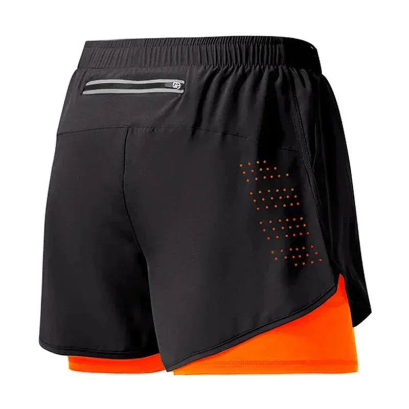 Men Fitness Built-in pocket sports Shorts Summer 2 In 1 Quick Dry Gym Beach shorts Running Double-deck Shorts Outdoor sweatpants