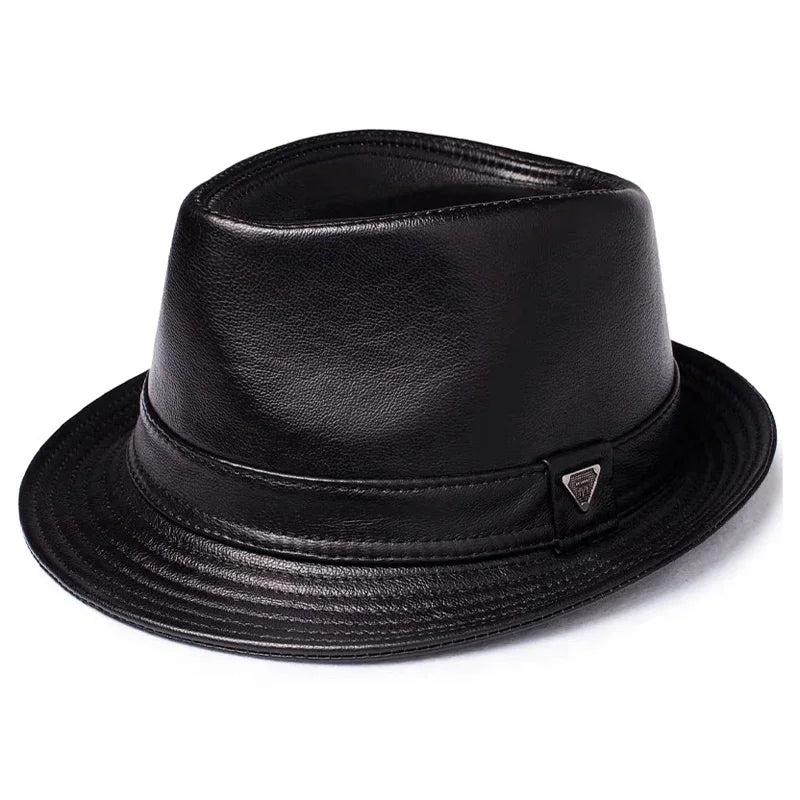Male High Quality Genuine Leather Sheepskin Formal hat Gentleman Cow Skin Short Brim Yellow Brown Top Hat Male Shows Gentleman
