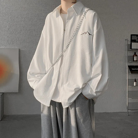 Mens Long Sleeve Shirts Solid Color Casual Loose Fit Spring Summer Oversized Minimalist Top Breathable Comfortable Daily Wear