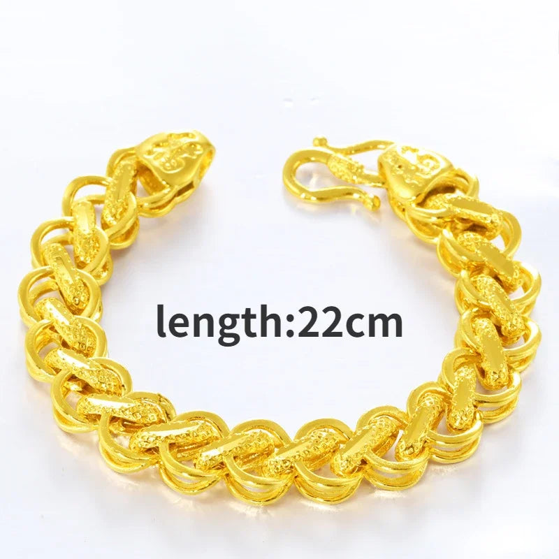 Real Gold color Chain Bracelet for men Pure Adjustable Fried Dough Twists Chain for Women Fine Jewelry Gifts