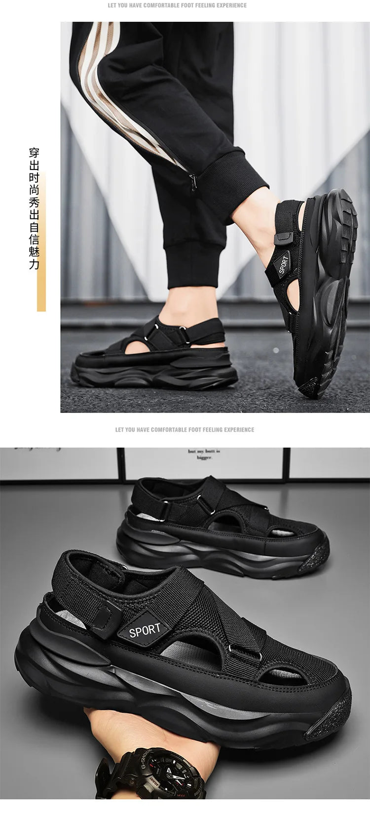New Men Sandals Cave Casual Baotou Sports Shoes for Men Ankle Sandals Men's Water Proof Sandals for Male Beach Platform Shoes