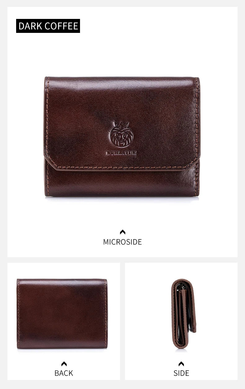 Genuine Leather Wallet For Men RFID Protection High Quality Trifold Short Purse With Coin Pocket Credit Card Slots