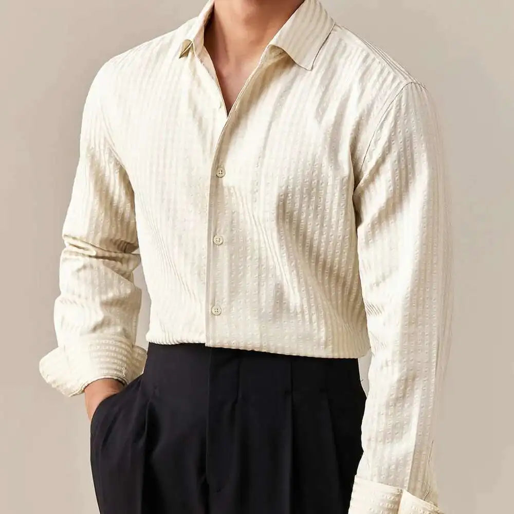 2025 Spring Shirts Men Dress Stripe Long Sleeve Shirt British Versatile Casual Cotton Shirt Fashion Man Camisa Social Masculina