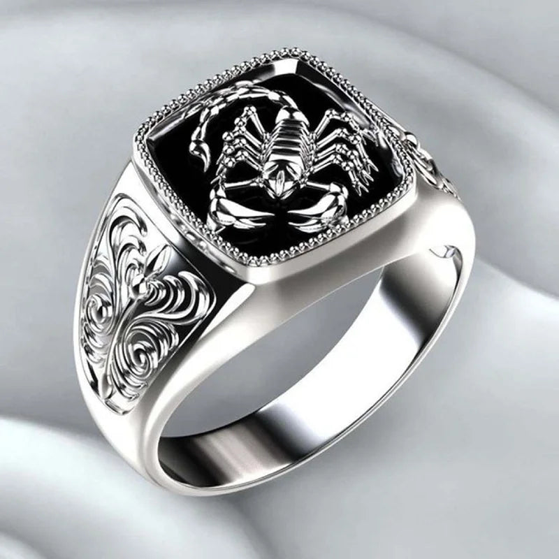 Personality Hollow Flower Scorpion Ring For Men Jewelry Trendy S925 Ring Male Index Finger Accessories Many Size