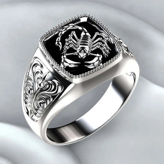 Personality Hollow Flower Scorpion Ring For Men Jewelry Trendy S925 Ring Male Index Finger Accessories Many Size