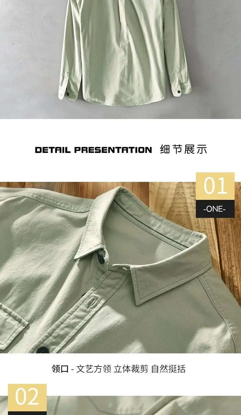 Brand Long-sleeved Shirts for Men in Spring and Autumn Hong Kong Style Casual Jackets Light and Mature Style Loose and Versatile