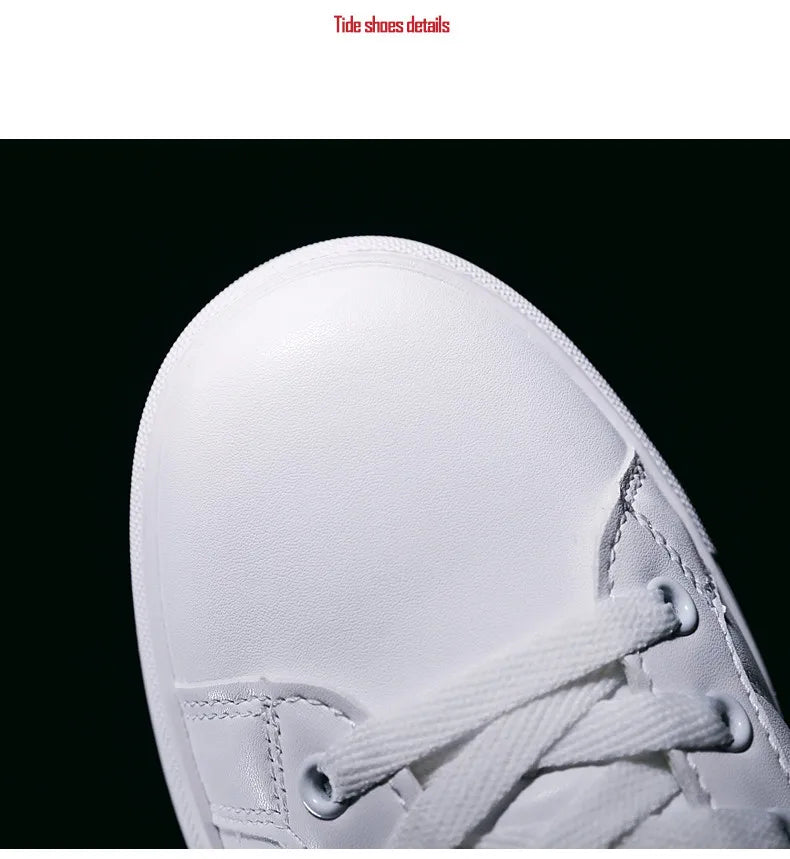 Men's Casual Sports Shoes for Men Lightweight PU Leather Sneakers  Breathable Mens Flat WhiteTennis Shoes