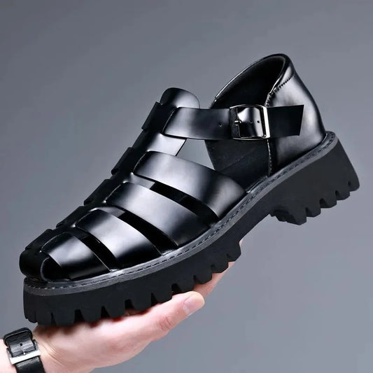 Fashion New Designer Platform Sandals for Men 2025 Summer Buckle Leather Dress Sandal Shoes Man Big Size Black  Sandalias Hombre