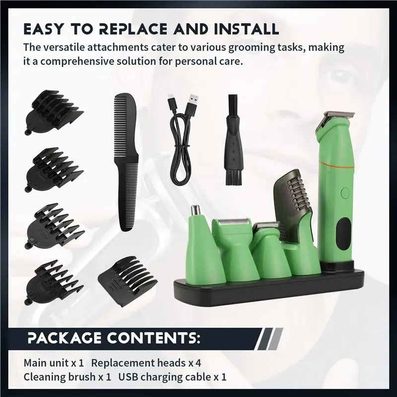 B89B-Beard Trimmer For Men 5-In-1 Hair Clipper Set Electric Shaver Nose Hair Remover Full Body Washable