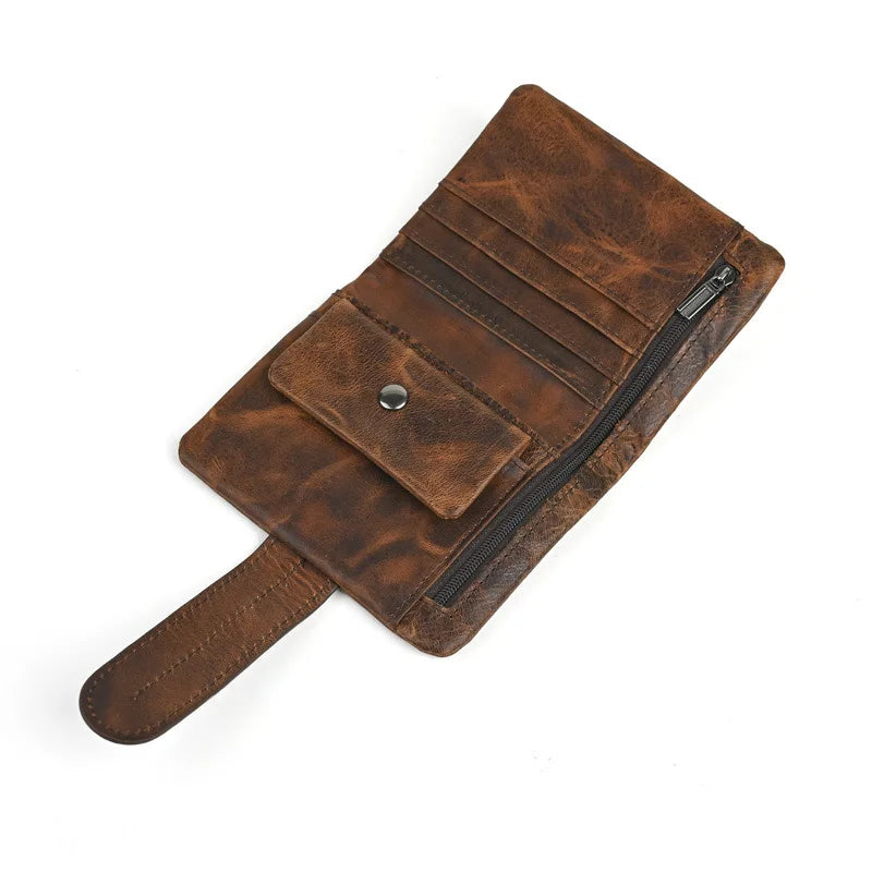 Vintage Genuine Leather Men's Long Wallet Real Cowhide Leather Long Purse Men Women Smooth Skin Leather Card Purse Anti Theft