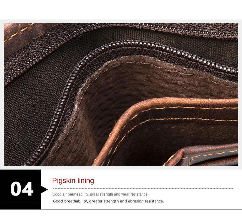 Men's Crazy Horse Leather Short Wallet Genuine Leather Buckle Wallet Vintage Top Layer Cowhide Card Holder Multi-Card  Wallet