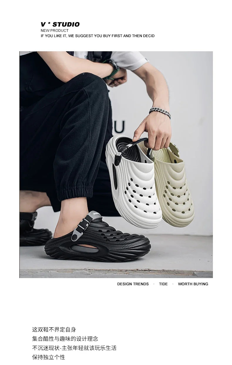 Summer Slippers for Men Driving Dual-Purpose Operating Room Baotou Clogs Soft Sole Outer Wear Home Casual Coconut Sandals