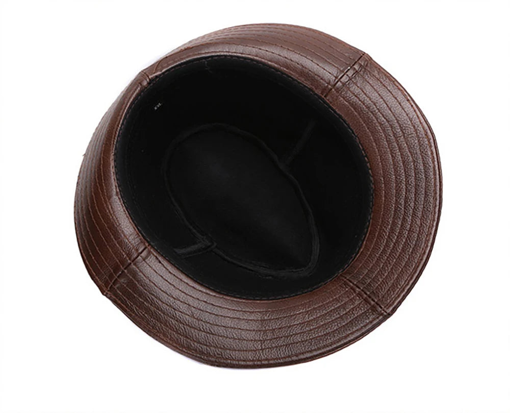 2025 Men Fashion Caps Autumn Winter Warm New Cowboy  100% Real Cowhide Leather Hats Men Real Genuine Cowhide Leather Top Hats