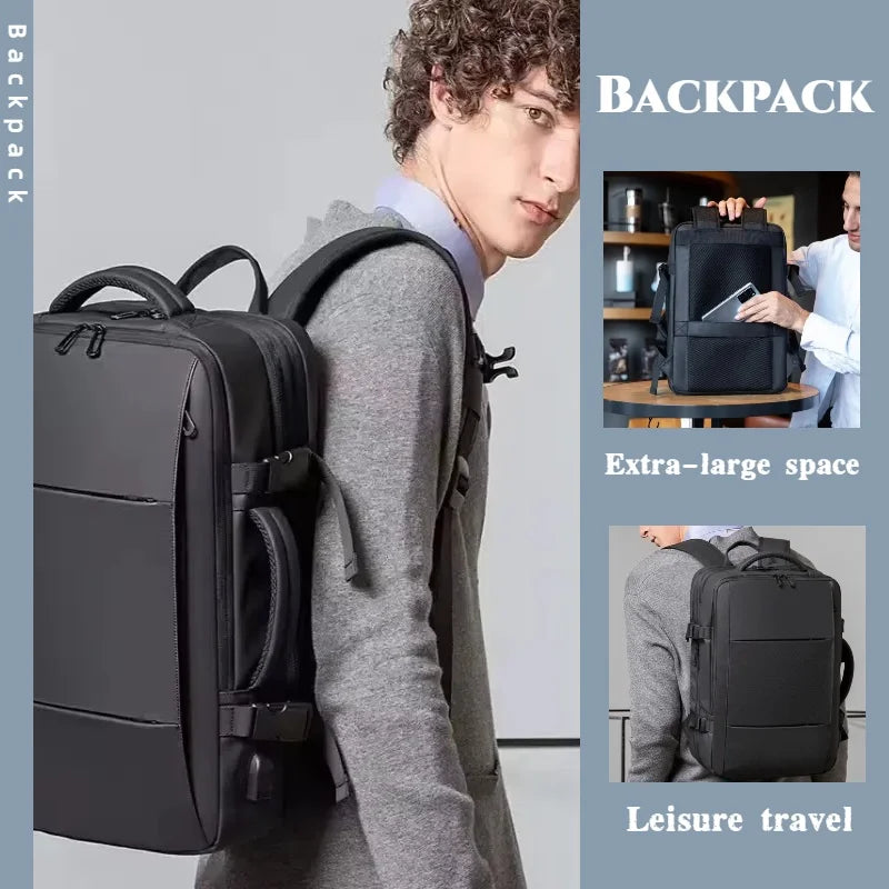 Men's travel backpack waterproof business school expandable laptop bag large capacity USB port stylish casual backpack forTravel