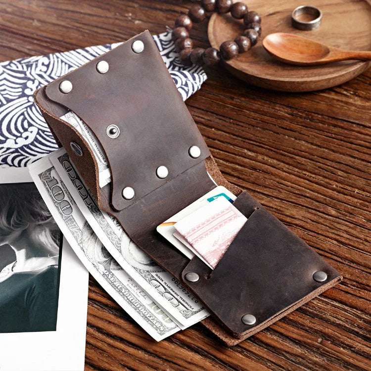 Vintage Genuine Leather Wallet for Men Handmade Card Holder Coin Pocket Purse Money Clip