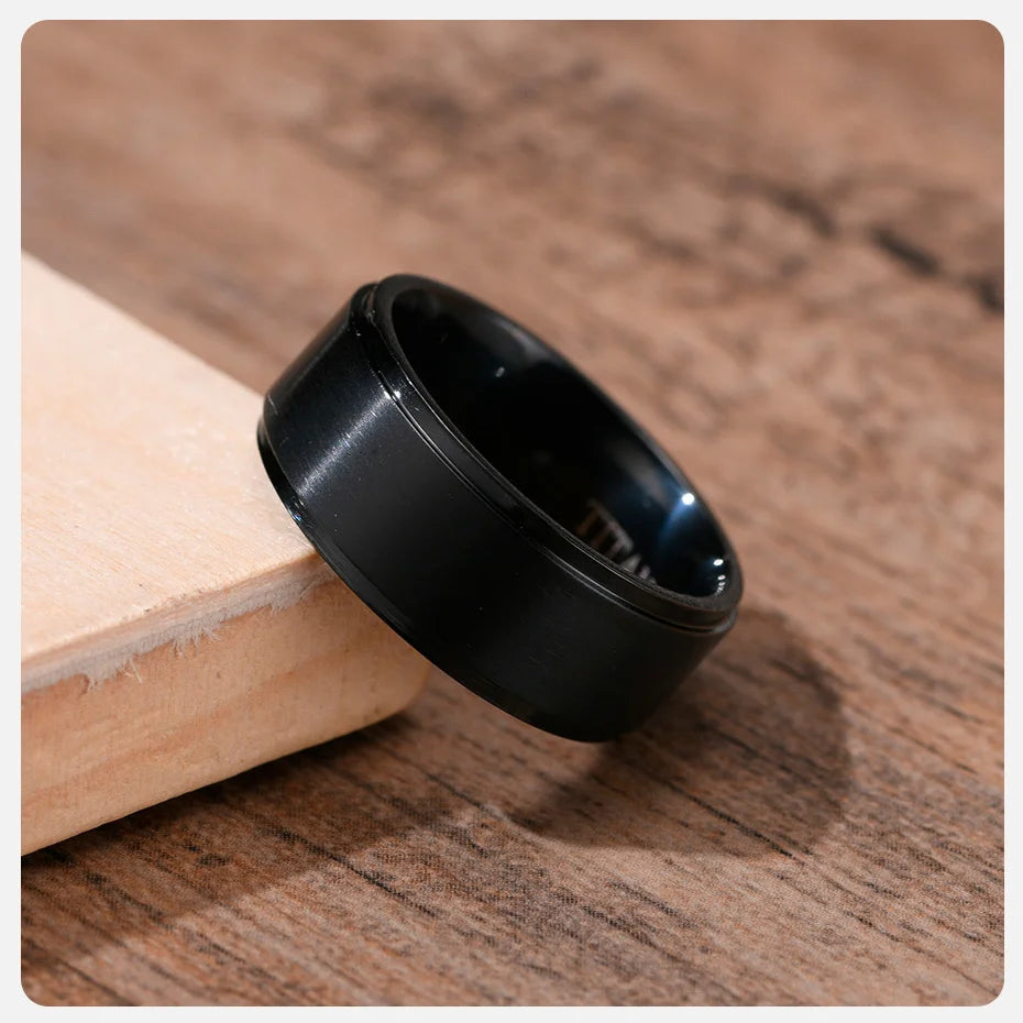 Vnox 8mm Black Titanium Ring for Men,Simple Matte Surface Wedding Band, US Size #7- #12
