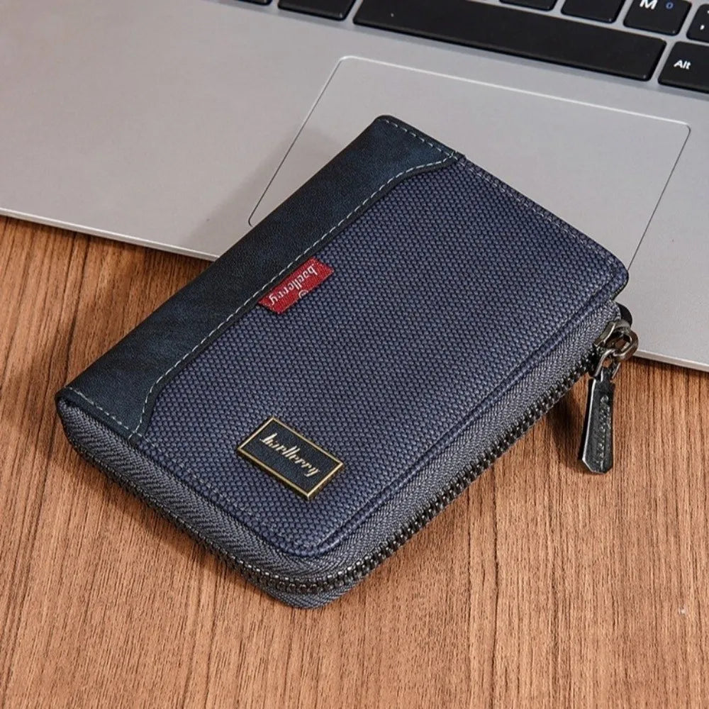 Fashion PU Leather Men's Wallet Multi-functional Zipper Closure Business Wallet Large Capacity Square Short Card Bag Male