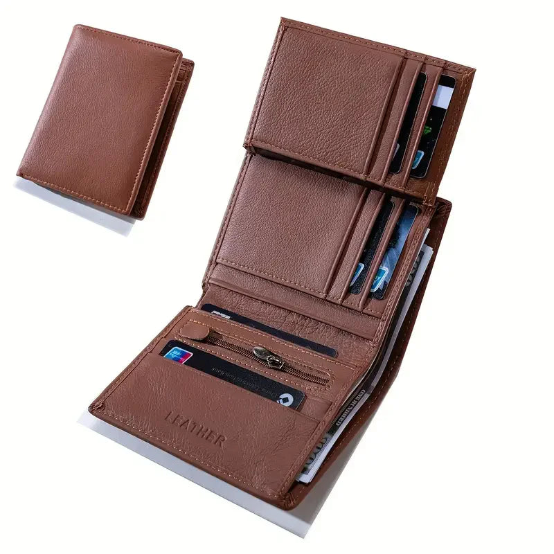 men's wallet Genuine Leather Wallets For Men Coin Purse Vintage Vertical Short  Credit Card Holder Money Bag Men's RFID wallet