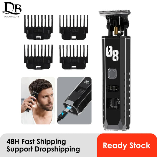 Men's Hair Clipper Cordless Hair Trimmer Beard Trimmer Rechargeable Hair Cutting Grooming Kit with LED Display Professional Barb