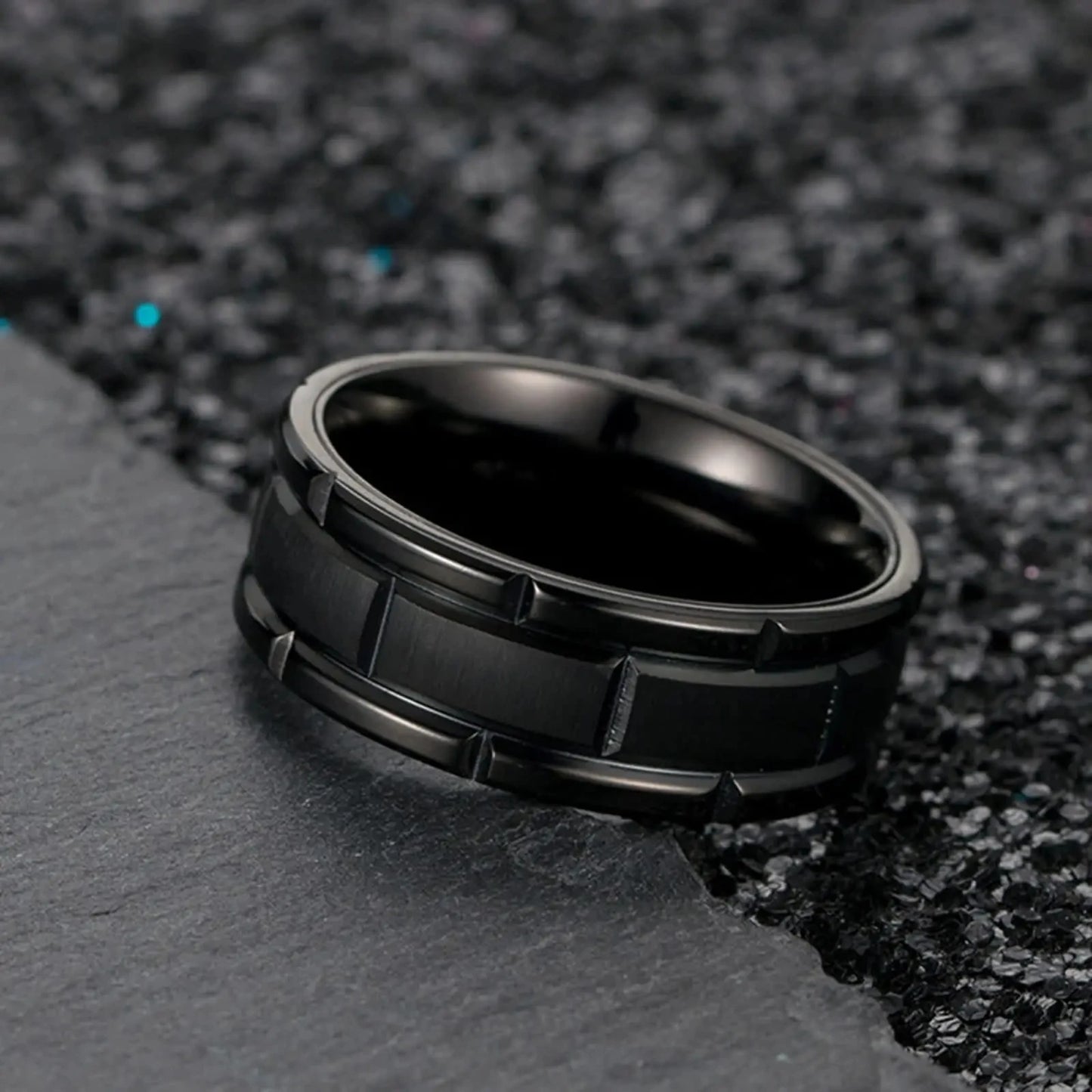Fashion Men 8mm Rose Gold Color Stainless Steel Rings Double Groove Pattern Promise Rings For Men Wedding Jewelry Accessories