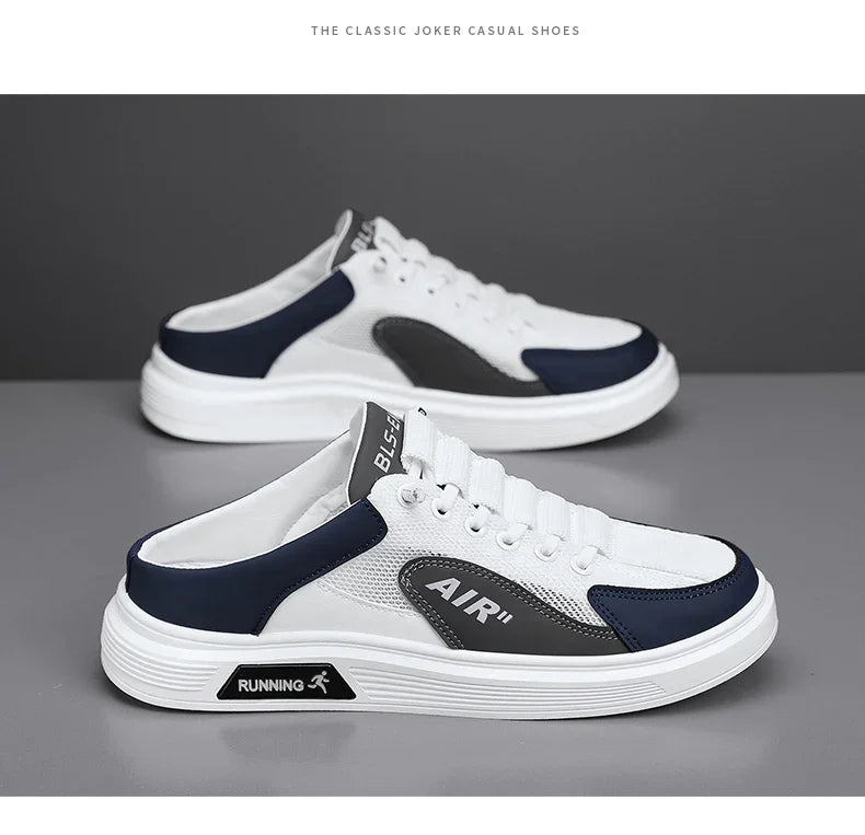 Half Slippers Men Low-top Canvas Shoes Casual Breathable Sneakers Korean Style Autumn Lace Up Casual Non-slip Trainers