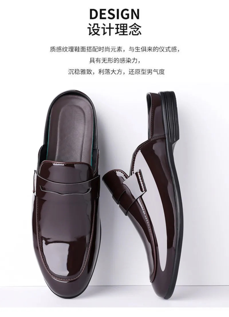 Brand Men's Shoes Luxury Leather Slippers Fashion Baotou Half Slippers for Men Business Dress Slippers Casual Loafers Man Shoes