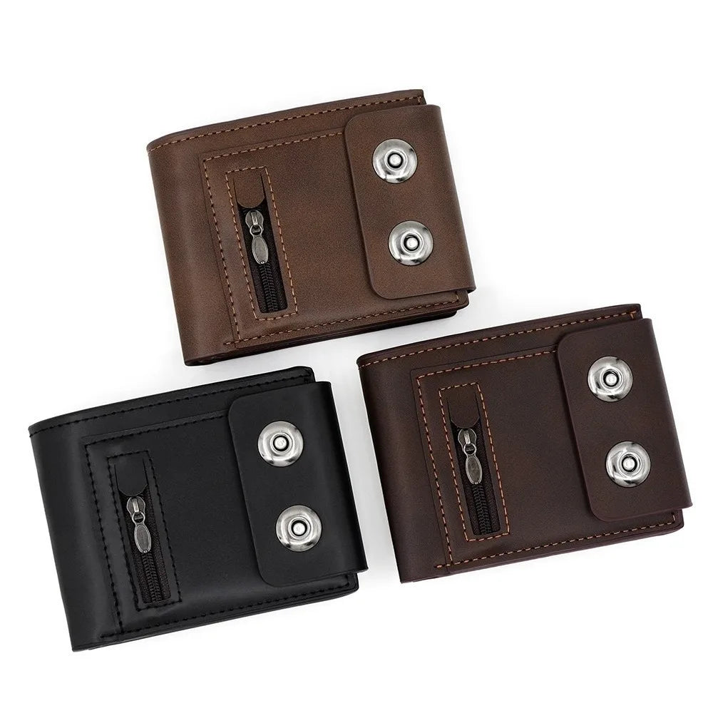Luxury PU Leather Men's Wallet Anti-Theft Solid Color Short Card Bag Large Capacity Magnetic Buckle Business Wallet Male