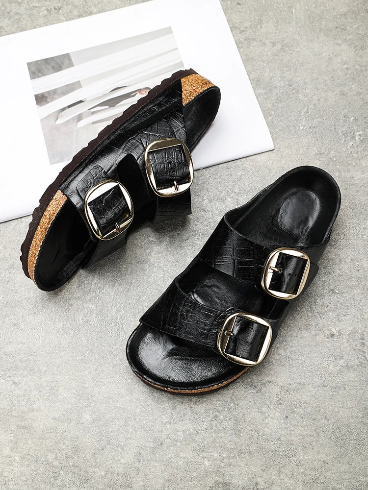 Couple's New Genuine Leather Slippers Summer Men's and Women's Water Beach Shoes Casual Sports Sandals Non slip Breathable Shoes