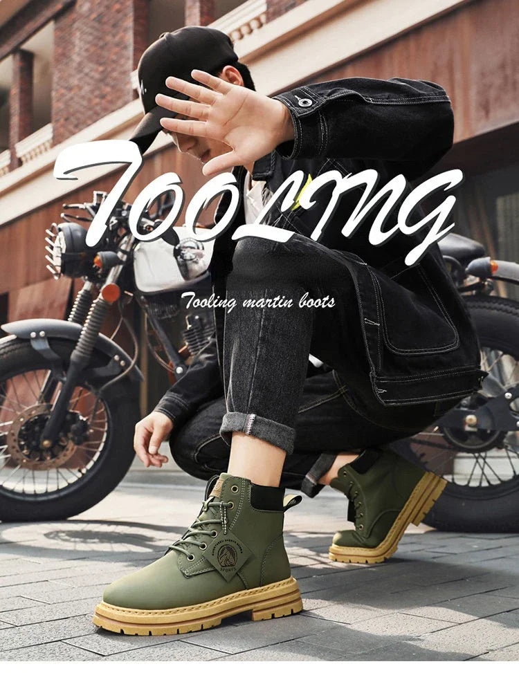 Men's Footwear Resistant Waterproof High-top Motorcycle Boots Soft Bottom Work Clothes Anti-slip Yellow Boots Men Cowboy Boots