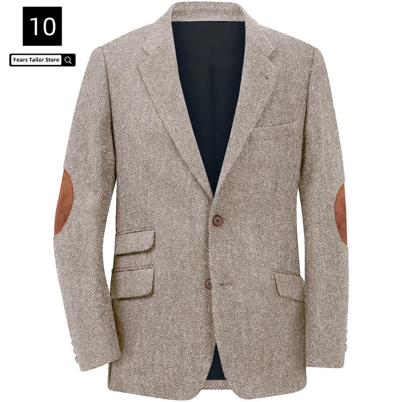 Men's Blazer Herringbone Single Breasted Casual Elegant Man Suit Jackets Coat Men's Stage Clothing Clothing-for-men Male Clothes