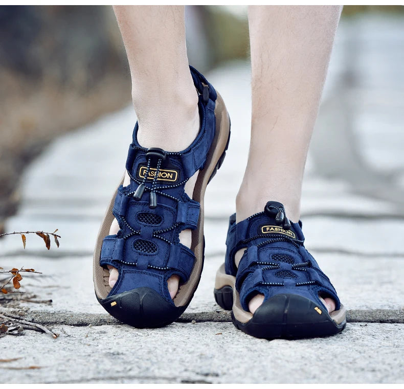 2025 Genuine Leather Men Shoes Summer New Large Size Men's Sandals Men Sandals Fashion Sandals Slippers Big Size 38-47