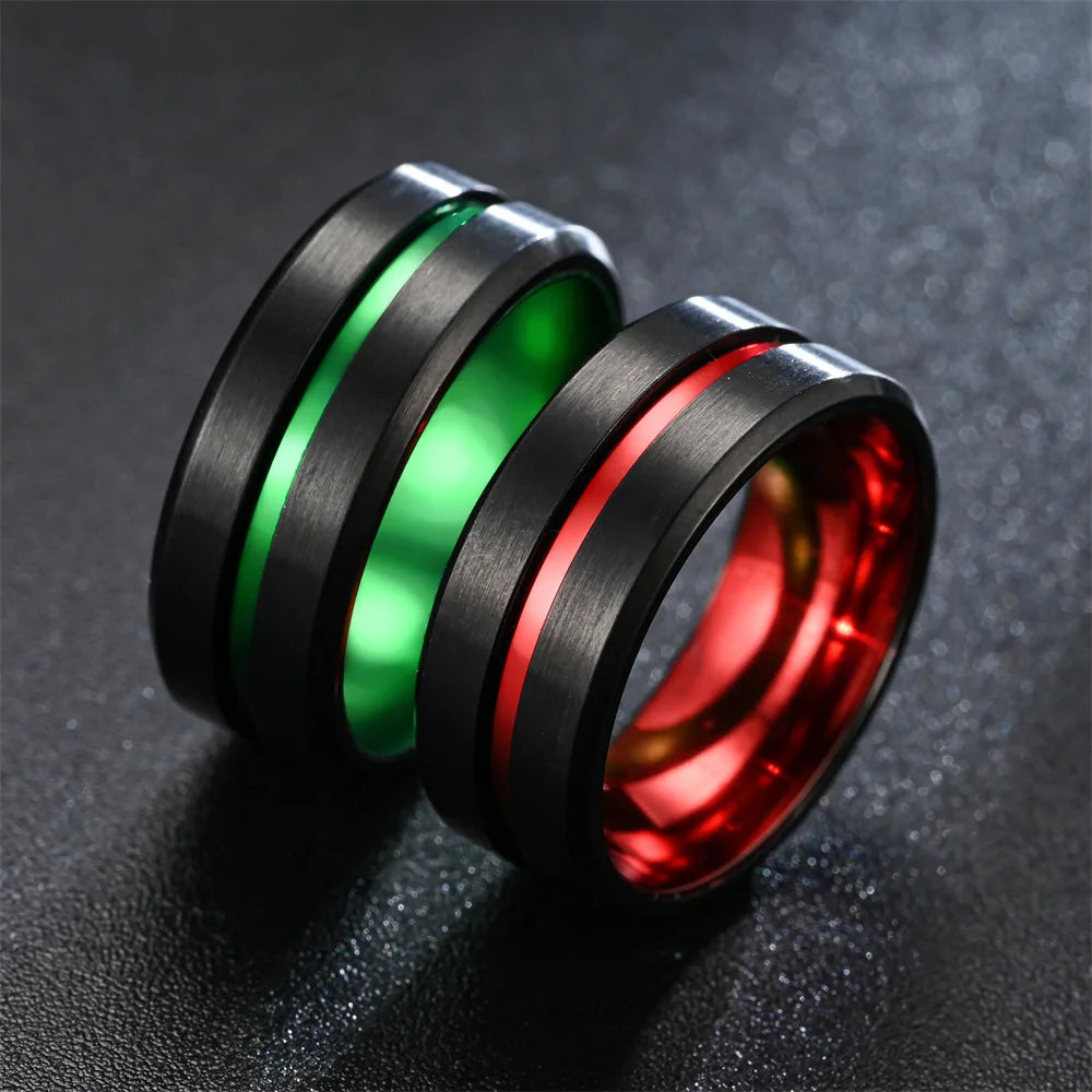 Fashion 8mm Green Color Titanium Stainless Steel Rings for Men Women Black Brushed Men Promise Rings Wedding Party Jewelry Gifts