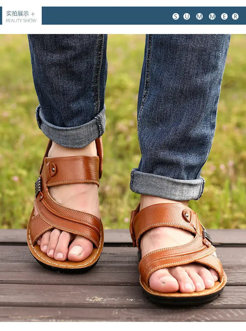 Men's Sandals Fashion Casual Leather Sandals Outdoor Non Slip Trekking Sandalias Summer New Beach Shoes for Man Designer Slipper
