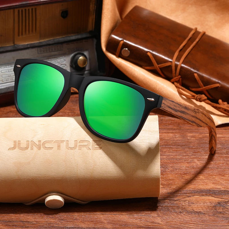 JUNCTURE Fashion Bamboo Wood Vintage Square Sunglasses Men Women Luxury Brand Designer Sun Glasses Wooden Driving UV400 Eyewear