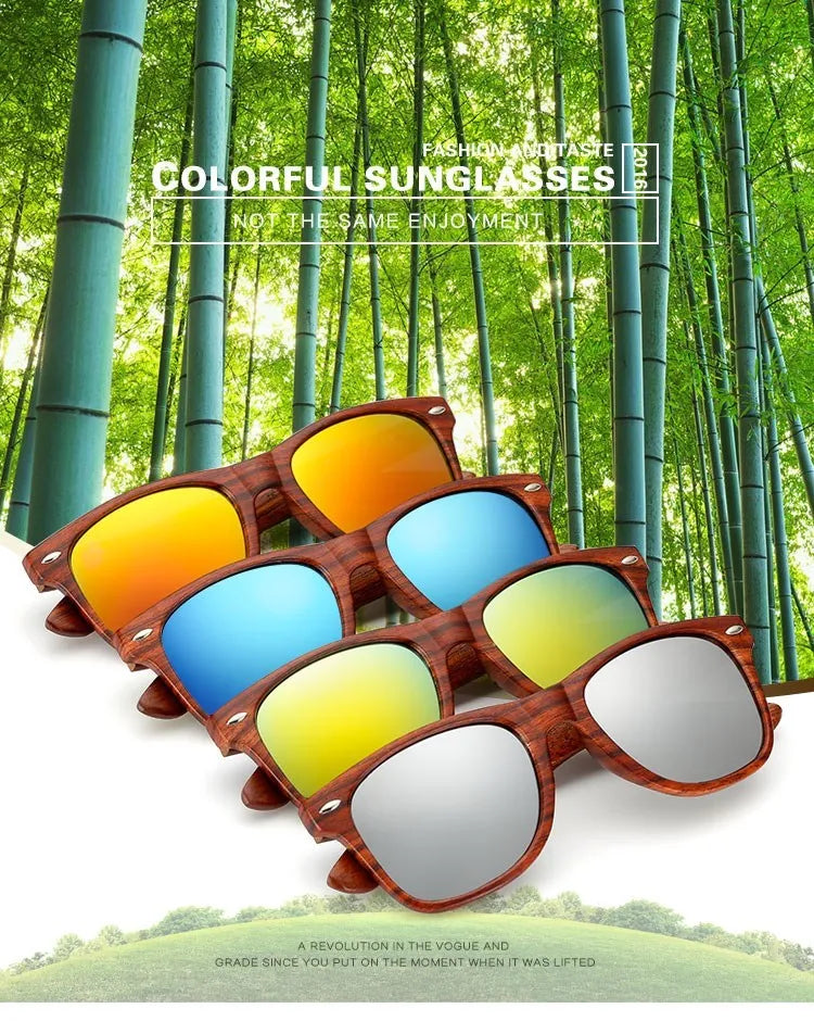 HJYBBSN Handmade Wood Sunglasses Men women square Sunglasses for men women Mirror Wooden Sun Glasses retro de sol masculino