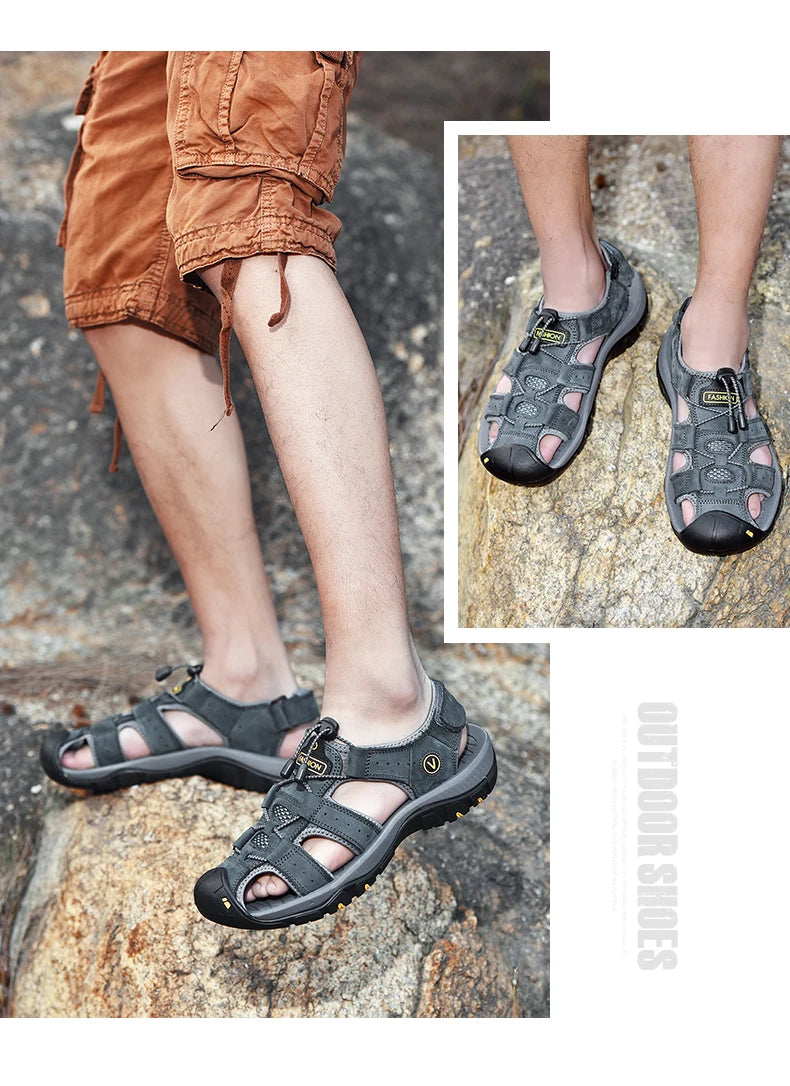 2025 Genuine Leather Men Shoes Summer New Large Size Men's Sandals Men Sandals Fashion Sandals Slippers Big Size 38-47