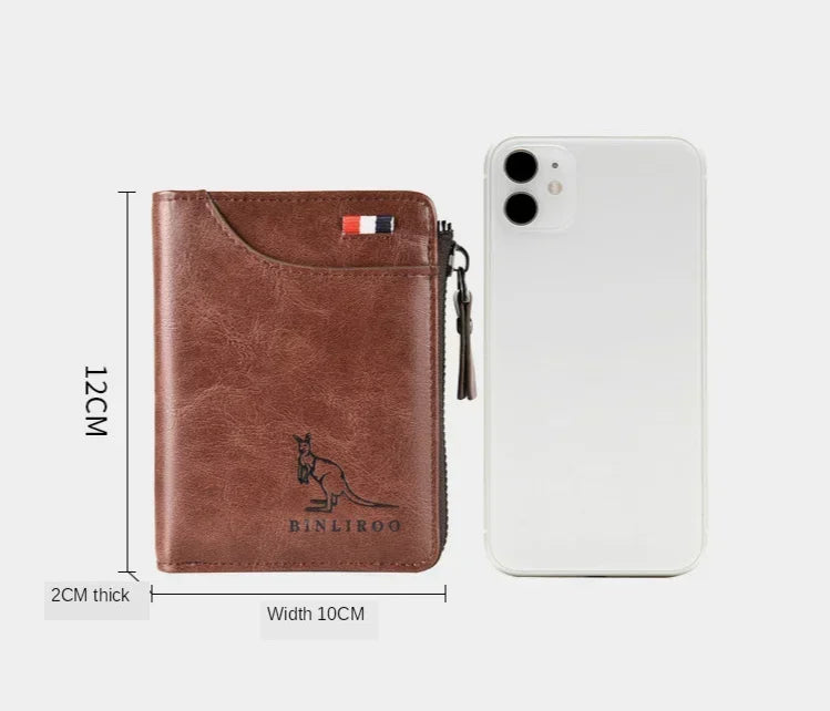 Leather Men’s Wallet Luxury Mens Purse Male Zipper Card Holders with Coin Pocket Rfid Wallets Gifts for Men Money Bag