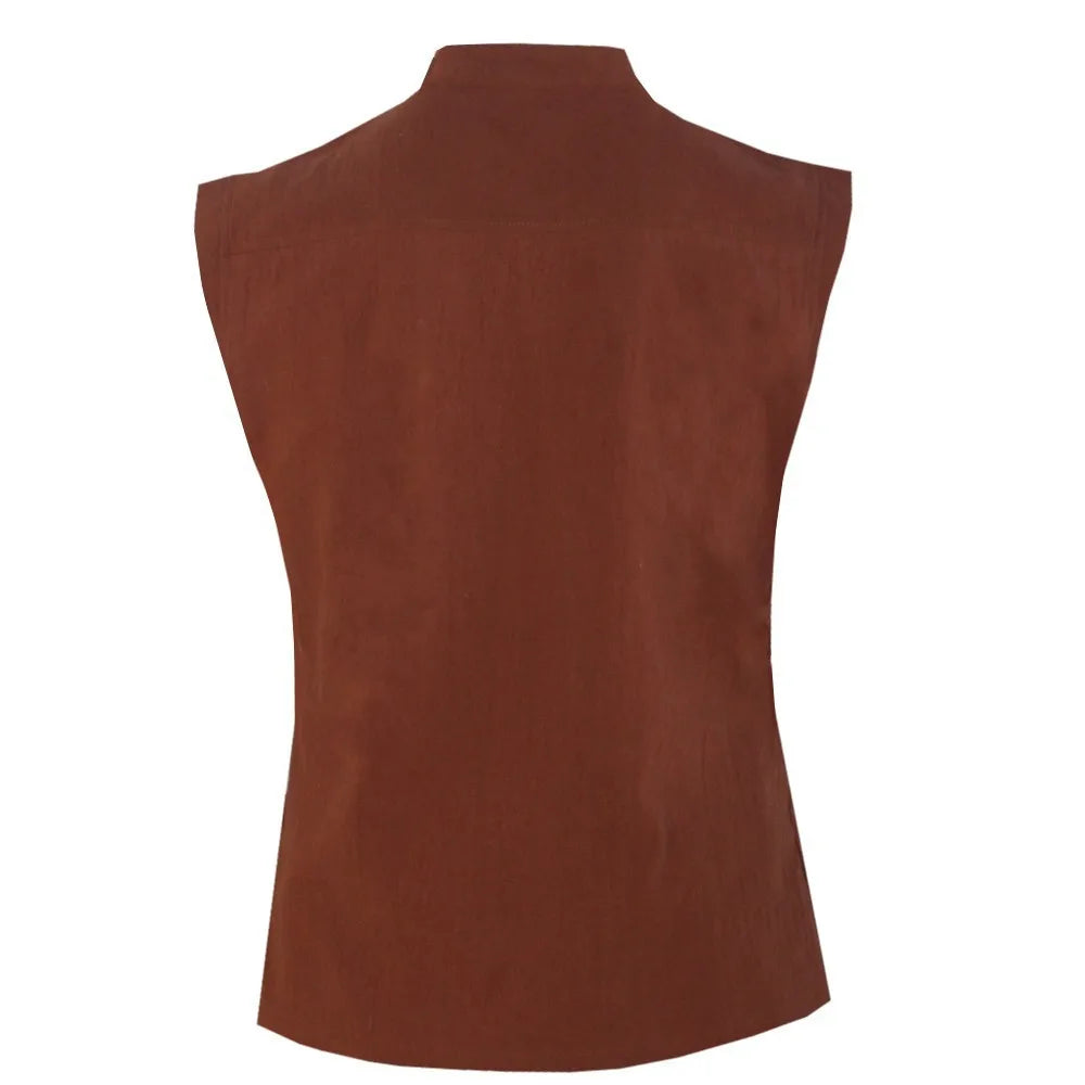 Men's Casual Shirt Black Green Steampunk Gothic Tank Tops Medieval Shirt Lace-Up Sleeveless Renaissance Pirate Shirts for Men