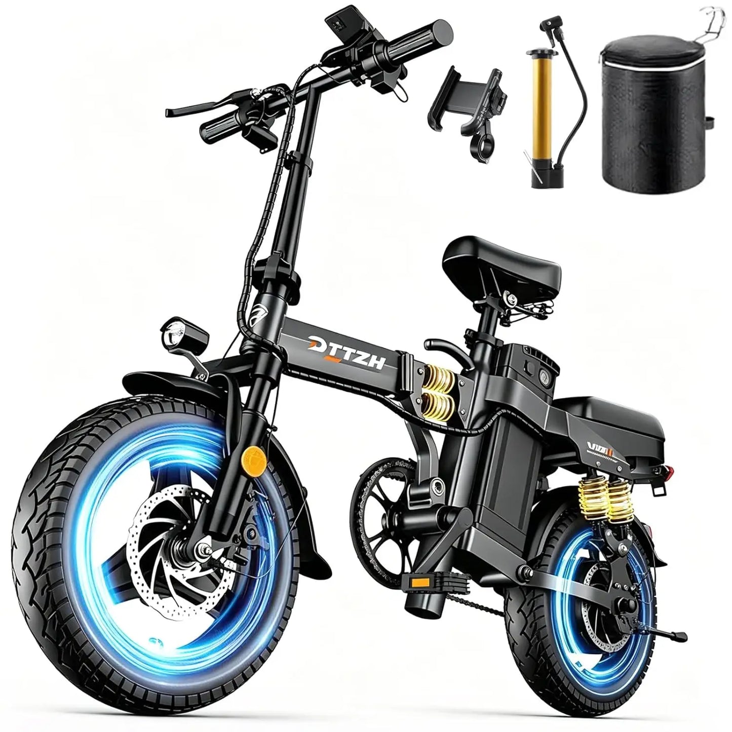 1000W 48V 15Ah Foldable Electric Bike 20MPH MAX 60 Mile Range 14in Commuter E-Bike UL2849 Certified Customized