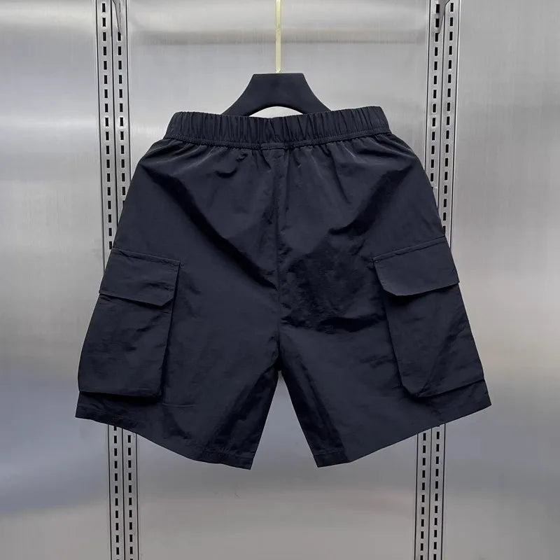 Casual Shorts Men Cargo Shorts Knee Length Pants Spliced Pockets Patchwork Loose Fit Drawstring Solid Sports Casual 2025