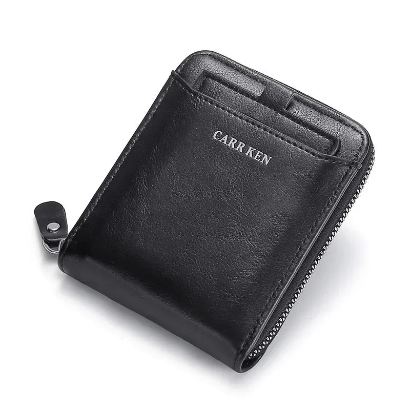 Men's Wallet Made of Leather Wax Oil Skin Purse for Men Coin Purse Short Male Card Holder Wallets Zipper Around Money Bag