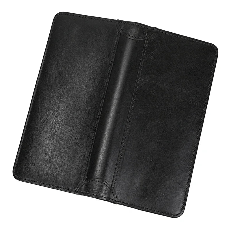 Casual Long Wallet Men Mobile Phone Male Long Purse Bifold Card Wallet Natural Cow Skin Leather Purse Men Business  Card Holder