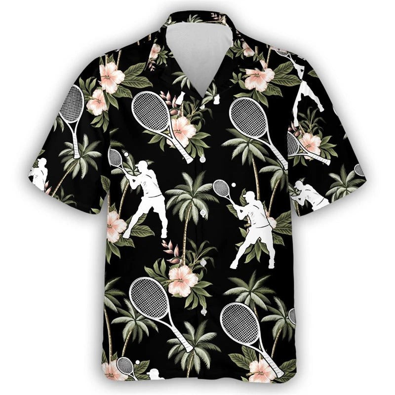 Tennis Lover Shirts For Men Clothes Fashion Sport  Beach Shirt Casual Female Lapel Blouse Hawaiian Ball Club Unisex Button Tops